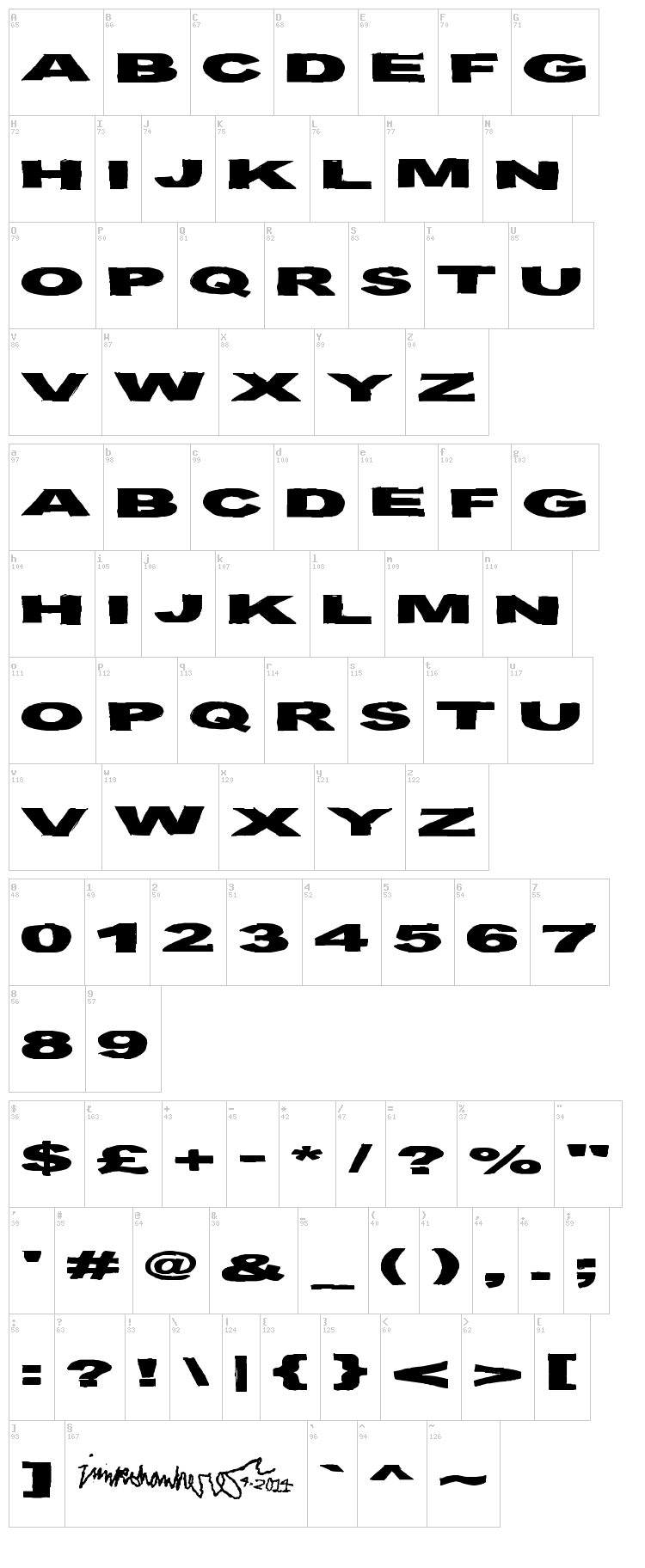 Birds Requiem font map